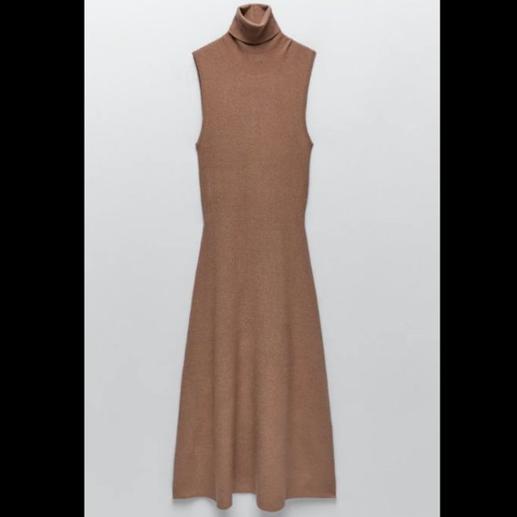 ZARA NEW WOMAN DUSTY PINK CAMEL LONG KNIT CARDIGAN + MIDI DRESS 0014/124 S M - Picture 5 of 9